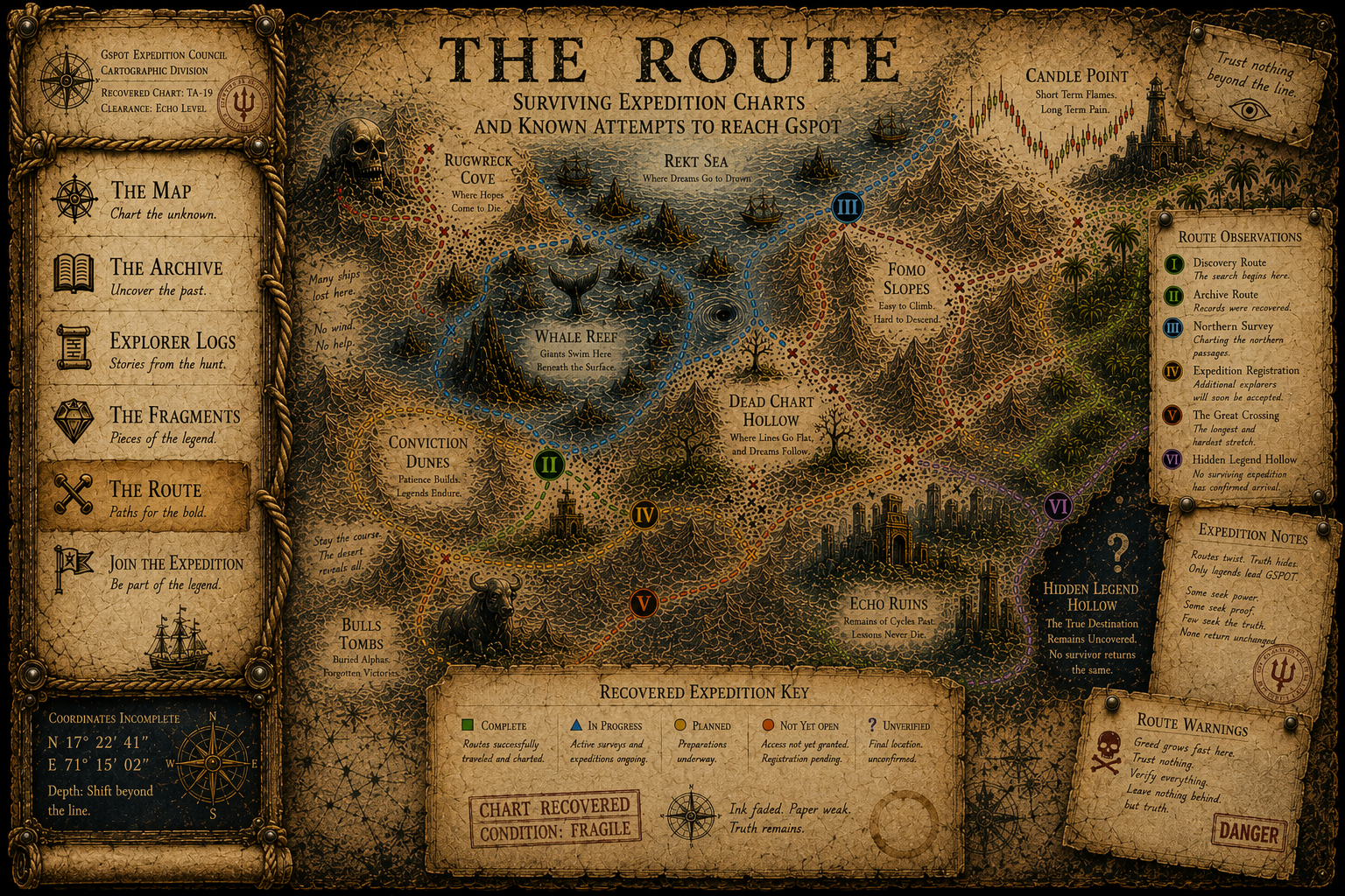 Recovered route chart showing known expedition paths toward GSPOT